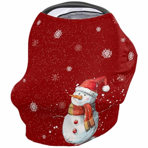 Nursing Cover for Breastfeeding Scarf, Xmas Snowflakes Winter Snowman Red Baby Car Covers Super Soft Multi Use for Canopy Shopping Cart Cover Blanket Stroller Cover