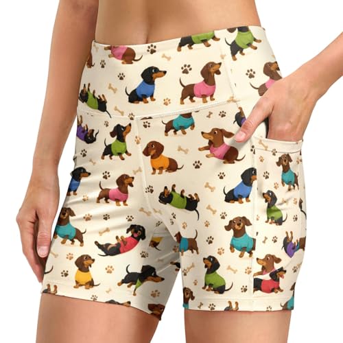 Bacastiy Dachshund Biker Shorts Women Tummy Control Yoga Shorts for Women