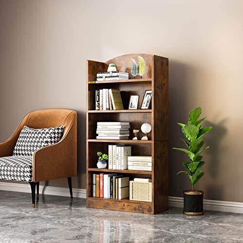 Alisened 5 Shelf Bookcase, 47" Wood Tall Bookshelf And Bookshelves, Multifunctional Farmhouse Storage Organizer Shelving For Bedroom Library Living Room Home Office, Rustic #TOP4