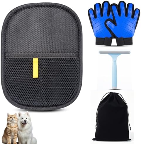 4PCS Pet Hair Remover Glove Set - Dogs Cats Hair Grooming Brush Glove for Shedding,Electrostatic Magic Brush Pet Hair Remover Glove Tool for Furniture,Car,Couch,Carpet,Clothes