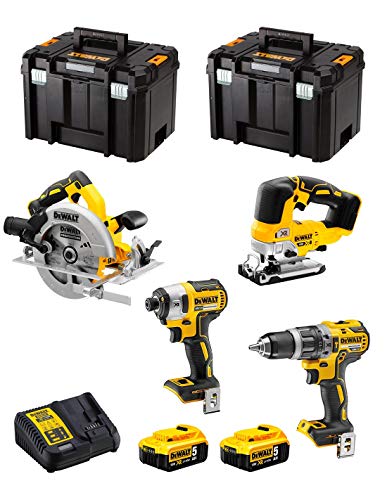Dewalt Kit Dwk403 (Trapano A Percussione Dcd796 + Avvitatore Ad Impulsi Dcf887 + Seghetto Alternativo Dcs334 + Sega Circolare Dcs570 + 2 Batterie 5,0 