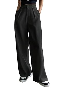 EFJONE Trousers Pants For Women Fall Trendy Solid Slant Pocket Wide Leg Suit Pants Fashion Suit Pants