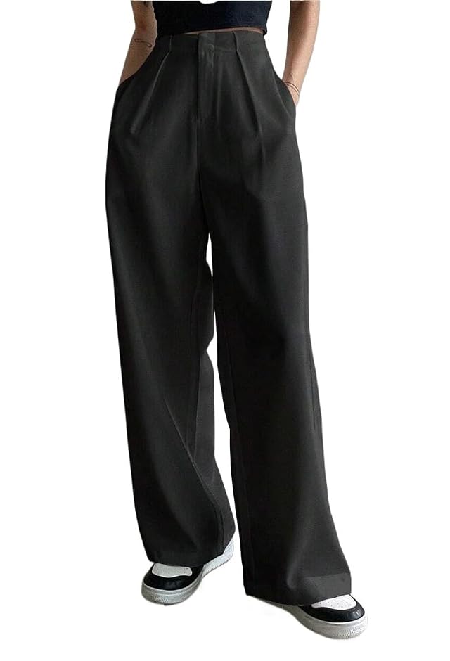 EFJONE Trousers Pants For Women Fall Trendy Solid Slant Pocket Wide Leg Suit Pants Fashion Suit Pants