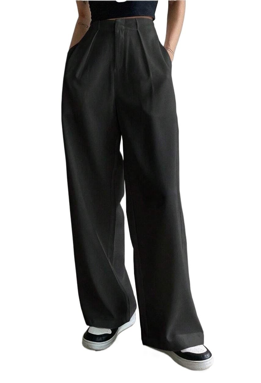 EFJONE Trousers Pants For Women Fall Trendy Solid Slant Pocket Wide Leg Suit Pants Fashion Suit Pants