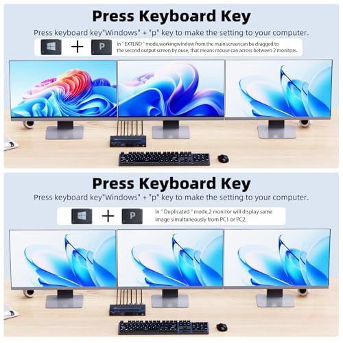 Image of USB C KVM Switch 3 Monitors 2 Laptops 4K@60Hz, Laptop KVM Switcher with PD Charging Function for 2 Computer Share 3 Display-2 HDMI + 1 DP, No Driver Required