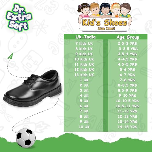 Image of DOCTOR EXTRA SOFT Unisex-Child Kids Boys Black & White Uniform School Shoes with Laces| Memory Foam Cushion & Anti-Bacterial Technology| Lightweight| Comfortable| Durable & Anti-Skid Lacing D-3002