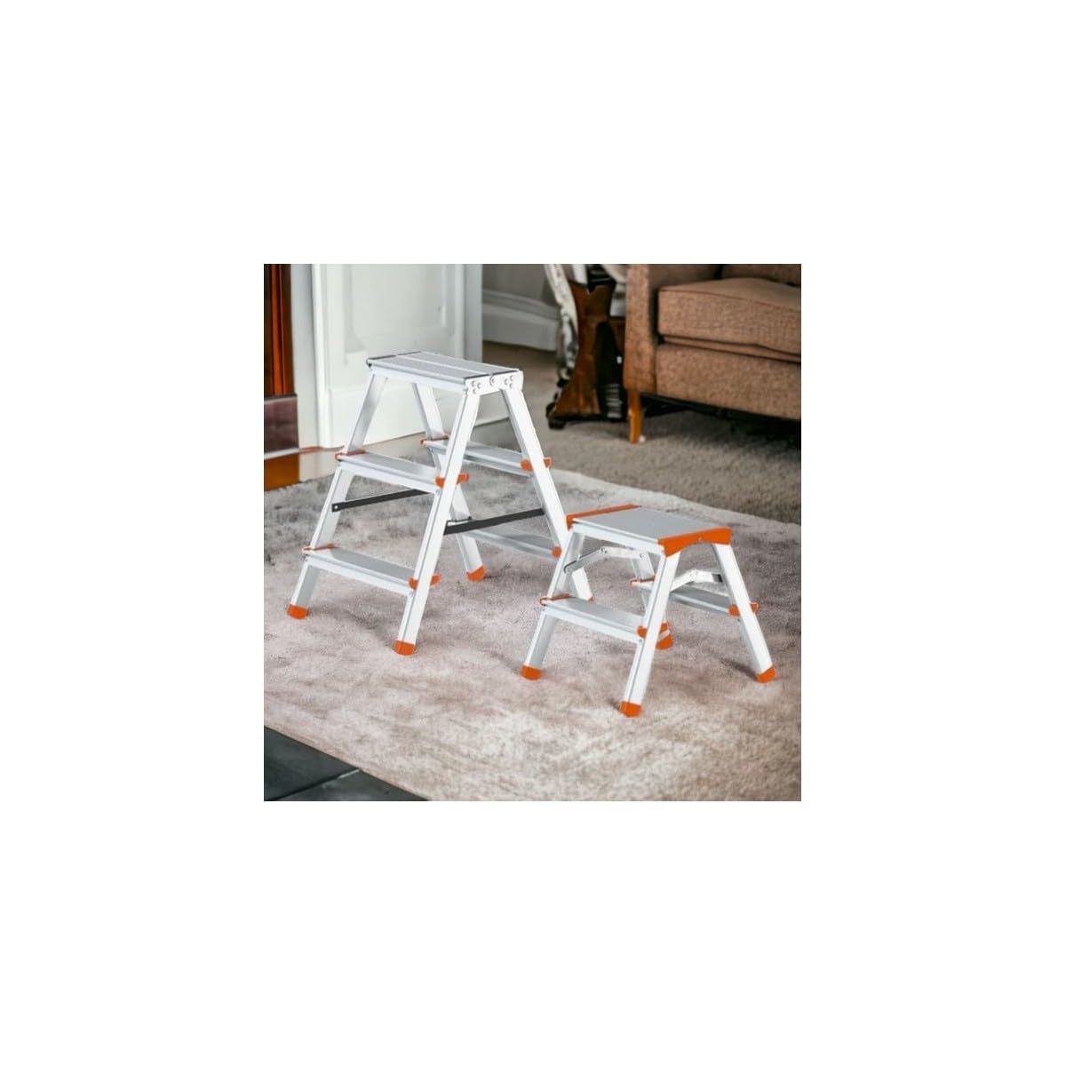 Escabeau Marche-Pied Aluminium 2 marches Portée Max 125 kg Pliable Pieds Anti-dérapants BRIXO
