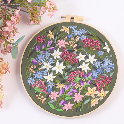 Image of REEWISLY S162+164+165 3pcs Embroidery Starter kit with Patterns and Instructions, DIY Adult Cross Stitch Kits Beginner, Including 3 Plastic Embroidery Rings, 1 Scissors, Colored Threads and Needles