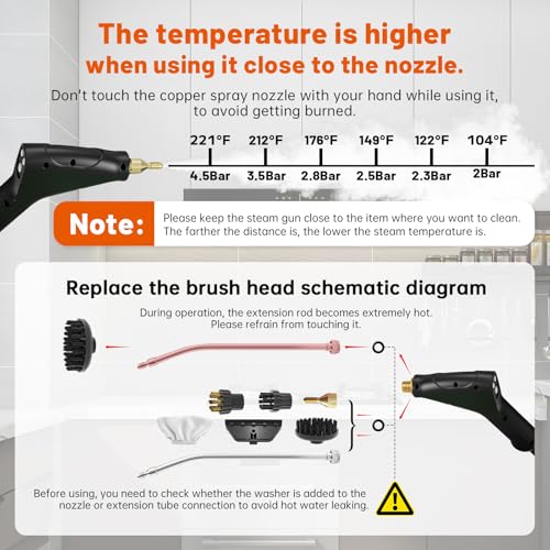 Image of High Pressure Steam Cleaner, 6-Level Adjustable, 15s Heat-Up, 1.2L Large Tank. Portable High Temp Bathroom Power Steamer Cleaning Machine Steam Cleaner For Home Use Kitchen Grease Car Cleaning