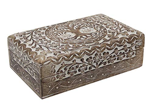 DharmaObjects Hand Carved Tree Of Life Jewelry Trinket Keepsake Wooden Storage Box (Tree of Life 1, Large)
