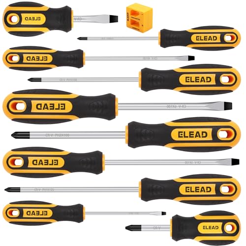 Magnetic 11-Piece Screwdriver Set: 5 Phillips & 5 Slotted Tips with Magnetizer/Demagnetizer for All Screw Sizes