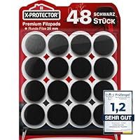 X-Protector Filzgleiter 48 Stück 25 mm - Prämie Möbelgleiter Schwarz - Dicker Filz Selbstklebend - Bodenschoner für Stühle - Große Menge an Filzgleiter Selbstklebend - Schützen Sie Ihre Holzfußböden!