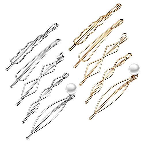 10 Pieces Hair Clips Geometric Hair Pins Metal Hairpin Hair Styling Jewelry Hair Clamps Accessories Barrettes Gold Silver Bobby Pins for Womens Girls