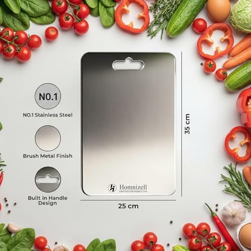 Image of Premium Large Double-Sided Heavy-Duty Stainless Steel Chopping Board (35 x 25 cm) - Kitchen Cutting Board for Vegetables, Fruits, Meat & Roti - Rust-Resistant, Hygienic & Easy to Clean