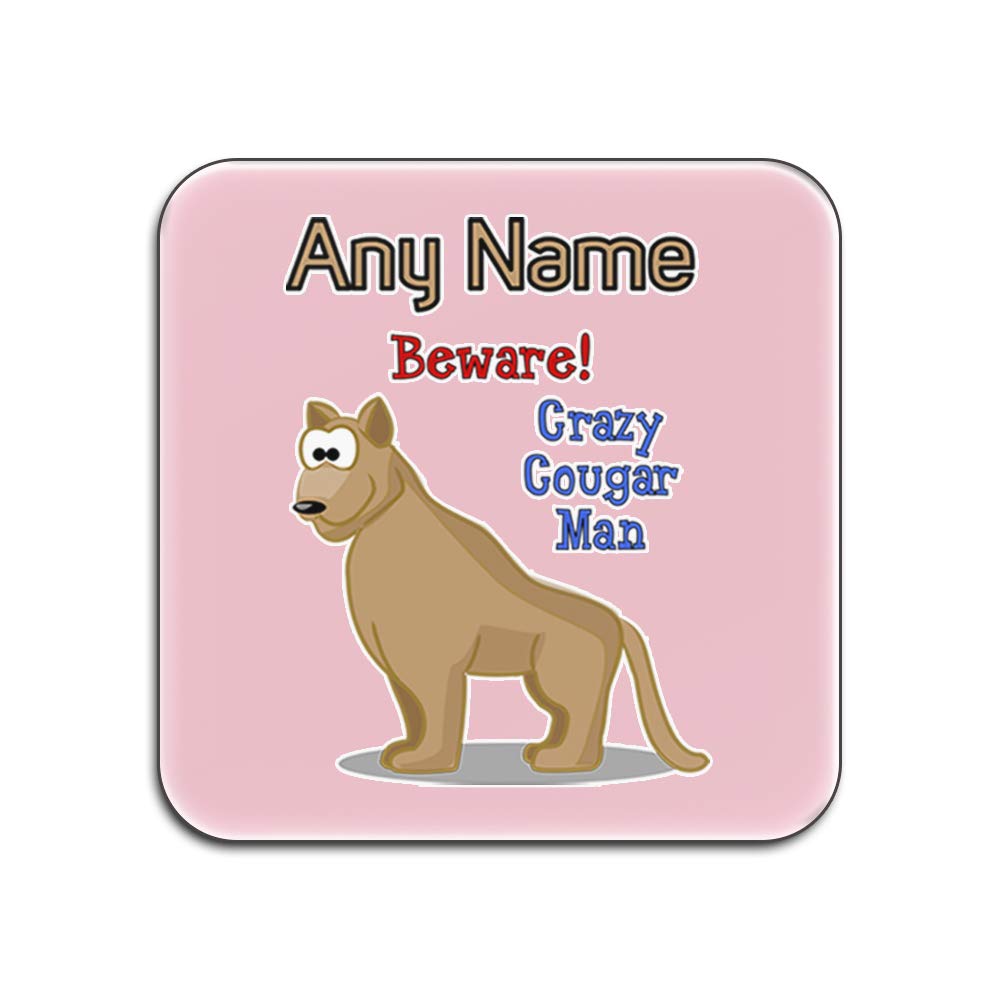Dessous-de-verre brillant Crazy Cougar Man rose carré lot de 4