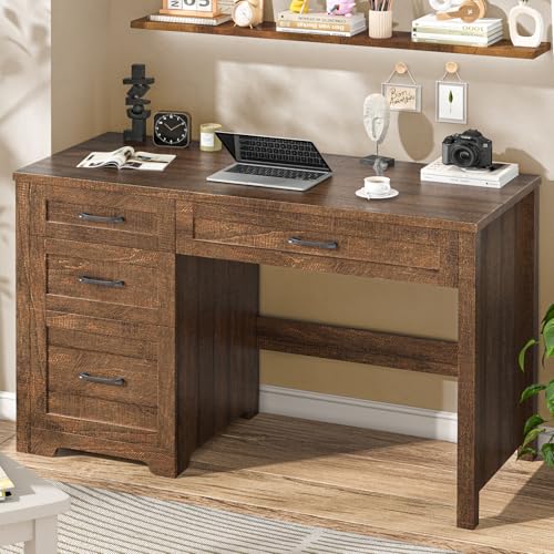 Image of Vabches Home Office Desk with 3 Storage Drawers, Red-Brown