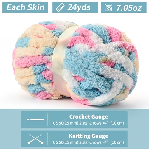 Image of 10 Pack Jumbo Chunky Yarn for Hand Knitting, Fluffy Chunky Chenille Yarn for Crocheting, Variegated Chunky Knit Baby Blanket Yarn, 240 yds /70.5 oz Super Bulky Yarn(Candy)