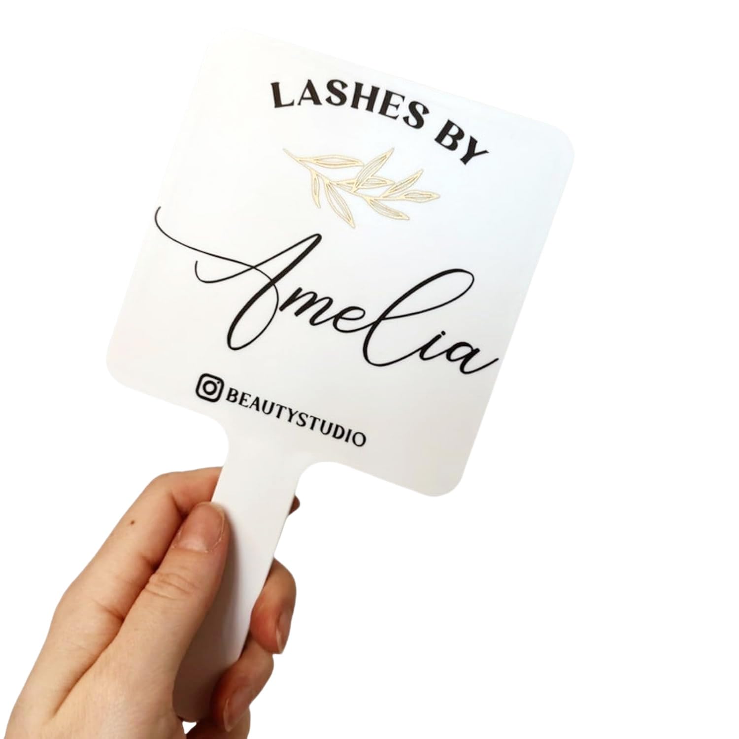 MINXLTD Personalised Handheld Mirror, Personalized Small Business Make Up Artist, Lash Tech, Business Logo Décor, Beauty And Brows Mirror(White)
