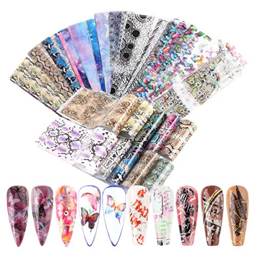 SOLUSTRE 100Pcs Nagelfolie Transferaufkleber Sternenhimmel Nagelkunst Aufkleber Tipps Wraps Folie Schmetterling Schlange Druck Nagelfolie Transferkleber DIY Nagelstudio Dekoration für