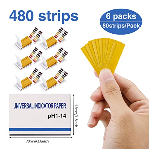 Ph Test Strips, 480 Strips Full Range 1-14 Universal Ph Test Litmus Paper Ph Soap Making Testing Strips For Water Wine Saliva Urine Soil, 6 Pack Ph Strips And 6 Test Pipette Droppers With Storage Case #TOP2