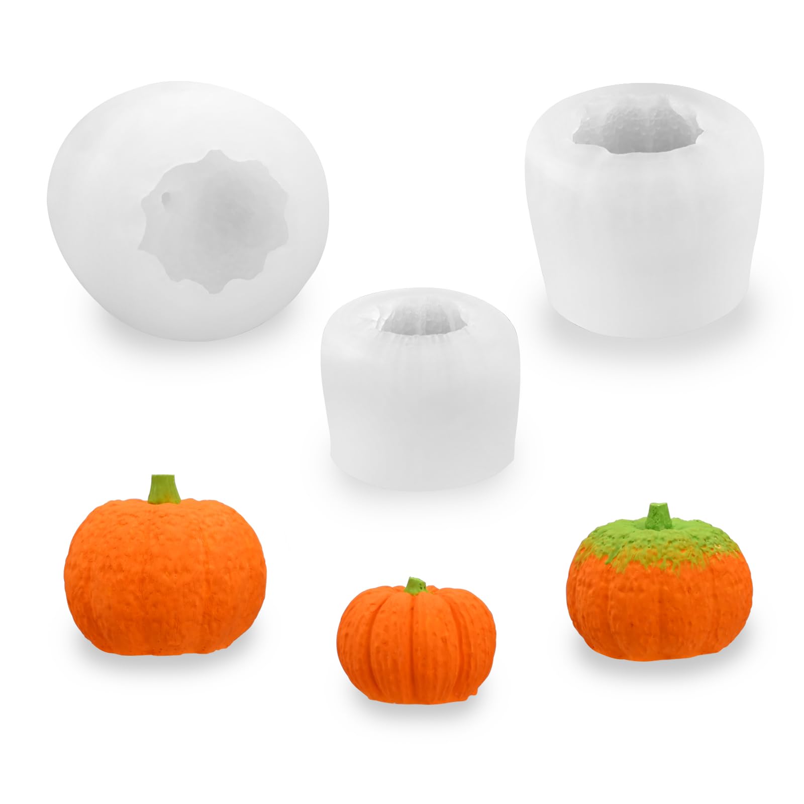 HUAKENER 5 Pack Pumpkin Candle Molds, 3D Pumpkin Silicone Mold for Candle, Epoxy Resin Casting, Halloween Thanksgiving Home Decor