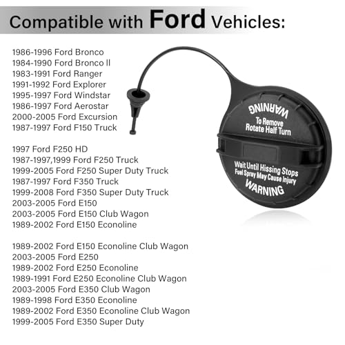 Image of Gas Cap, Fuel Cap Replace FC920 F4TZ-9030-C for 1983-2008 Ford Bronco Ranger Explorer Windstar Aerostar Excursion F150 F250 HD F350 Super Duty Truck E150 E250 E350 Econoline Club Wagon Fuel Tank Caps