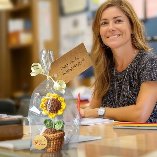 Image of Teacher Gifts - Thank You for Helping Me Grow - Crochet Sunflower Gifts - Lovely Teacher Appreciation Gifts - Best Teacher Gift for Nursery Teacher, Teaching Assistant (Sunflower)