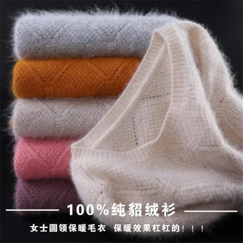 Women's Solid Mink Cashmere Sweater Pullover Knit Hollow Tops Bottoming Warm Thick Jumper2
