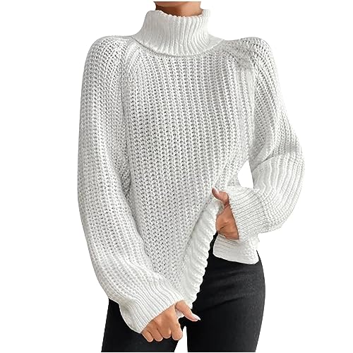 Womens Clothing Sale Clearance Women's Turtleneck Sweaters Slouchy Knit Chunky Sweater Fall Winter Fashion Cable Weaving Long Sleeve Pullover Sweater Polo White 3X