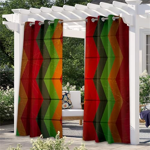 Surwin Outdoor Vorhang Wetterfest, Wellenlinien Verdunklungsvorhänge mit Ösen Oben, Balkon Sichtschutz, Vorhänge Blickdicht, Outdoor Vorhang für Balkon Terrasse Veranda Pergola (Bunt,106x160cm)