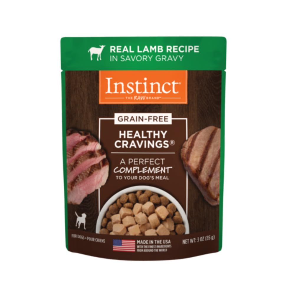 Instinct Healthy Cravings Natural Wet Dog Food Topper, Grain Free Recipe - Real Lamb, 3 oz. Pouches (Pack of 24)
