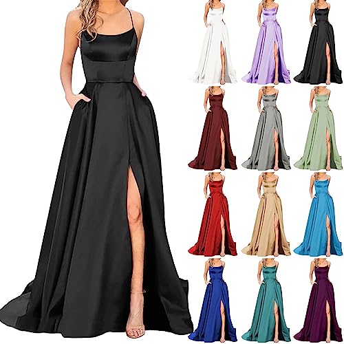 cocktailkleid damen Abendkleid Damen Lang Elegant Ärmellos Maxikleid Schlitz Sexy Wickelkleid Bodycon Festliche Kleid Figurbetontes Kleid mit...