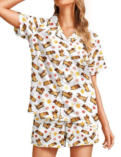 Image of Women's Pajama Sets Funny Pajamas for Women Set Comfortable 2 Piece Button Down Tops & Shorts Sleepwear Short Sleeve