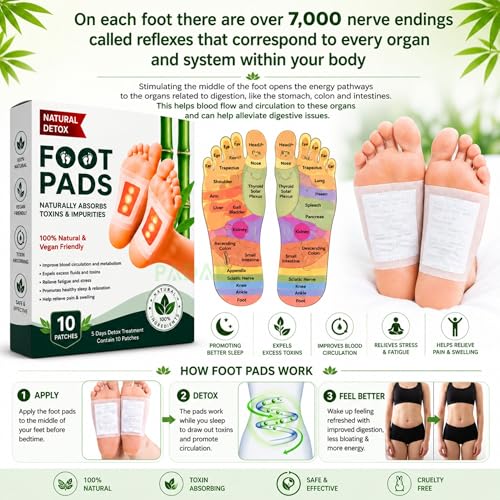 Image of Herbal Detox Foot Pads (Pack of 10) | Natural Bamboo Vinegar Foot Patch for Relaxation & Sleep Support | Gentle Herbal Ingredients for Daily Wellness, Foot Care & Comfort | Easy Overnight Use