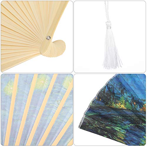 Agatige 2Pcs Japanese Hand Fan, Handheld Bamboo Fans Folding Fan With Tassel Chinese/Japanese Wall Decor, Art Party, Dancing #TOP3