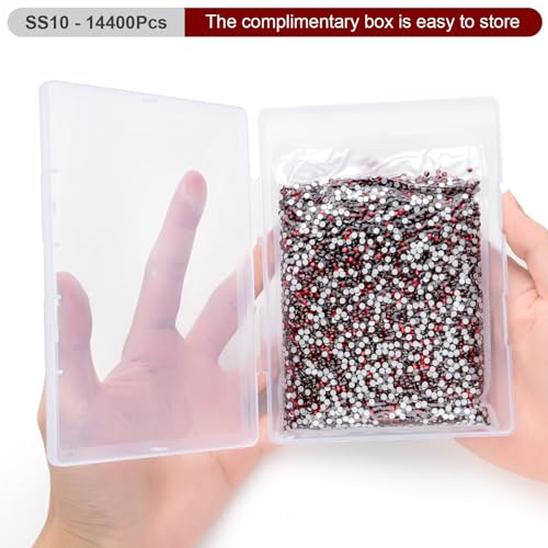 Image of Flatback Rhinestones Bulk, 14400PCS Siam Rhinestones for Clothes DIY Decoration Crafts, Siam, SS10, 2.7-2.9mm