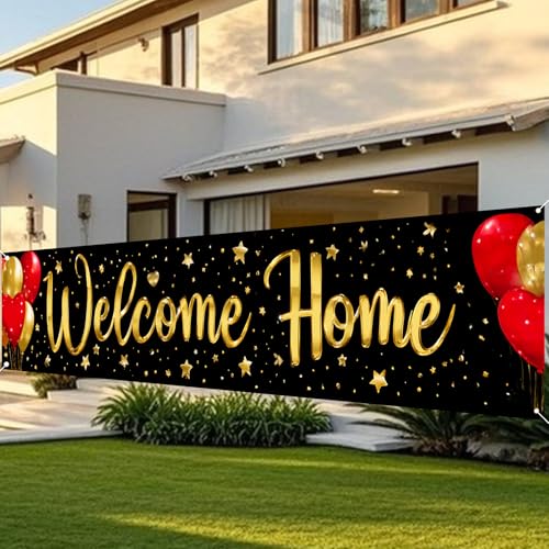 Image of Nuxovilar Welcome Home Banner with Balloon Design 78.7 inchx17.7 inch
