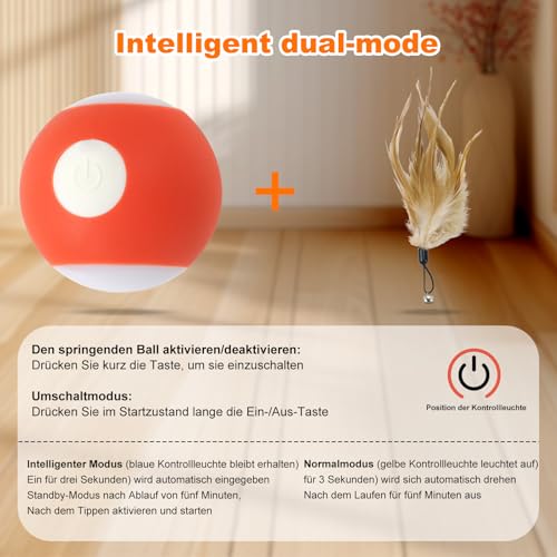 Gytera selbstrollender Ball Hund, Interaktives hundeball elektrisch LED hundespielzeug, smart Active Rolling Ball Hund mit USB-Kabel für Hunde Spielen für langeweile drinnen draußen