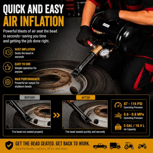 Image of XtremepowerUS 5 Gallon Tire Bead Seater Blaster with Pressure Gauge, Air Tire Inflator Seating Tool for Tubeless Tires, Carbon Steel Air Tank for Car, Truck, Tractor, ATV & Heavy Equipment
