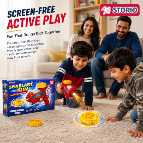 Image of Storio Spin Blast Gun Toy for Kids, Spinning Top Launcher Gun with Gyro Tops, Flashing Lattoo Spinner Fidget Spinning Top Game, Indoor Outdoor Toy Gift for Boys Girls Age 3 4 5 6 7 8 Years