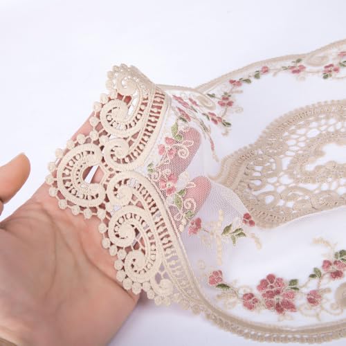 Image of 2Pack Pink Retro Lace Placemats Irregular Shape Embroidered Polyester Bohemian Eco-Friendly French Crochet Doilies Vintage Coasters (Pack of 2)