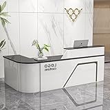 MEEYI Empfangstresen aus Holz mit Tresen - Premium Empfangstresen Empfangstheke mit abschließbarer Schublade und Schrank 220x60x100cm Kleinere Rezeptionstheken für BüroSalonLobby Weiß-Schwarz-Rechts