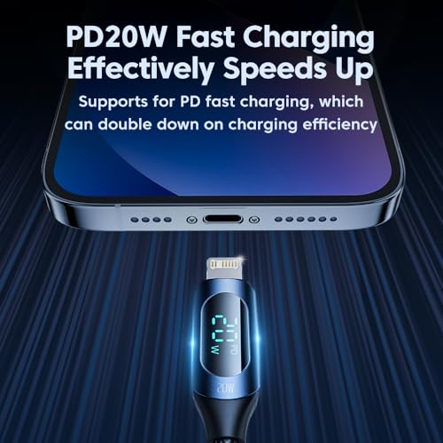 Image of INICIO Type C to iPhone 20W PD LED Display Cable 2m /6.6ft, USB C To iOS Light-ning 8 Pin Fast Charging Cord For iPhone 14 13 12 Pro Max 14 Plus SE 11 Pro XS XR iPad 9 8 7