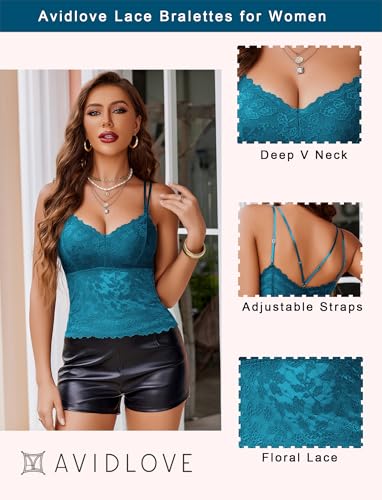 Image of Avidlove Lace Bralette for Women V Neck Camisole Lingerie Spaghetti Strap Tube Slim Tank Top