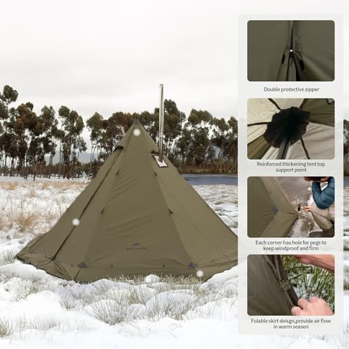 Image of Naturehike Ranch Fire Teepee Tent, Cold Weather Winter Hot Tent with Stove Jack, 4-6 Person Waterproof Windproof 4 Season Tents for Camping