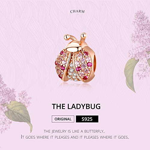 Image of ARTCHARM The Ladybird Charm Genuine 925 Sterling Silver Colorful Enamel Bead for European Bracelets Birthday (Rose Gold)