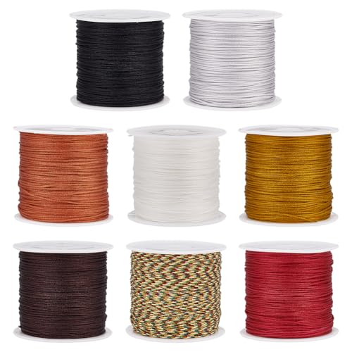 UNICRAFTALE 8 rollos de 8 colores de hilo de nailon para la fabricación de pulseras y joyas, 0,8 mm, cola de rata colorida, macramé, cordón de ribete, para collares, hilo de perlas, adorno trenzado