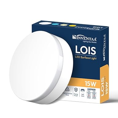 INVENTAA Lois LED Surface Light for Living Room | Surface Mounted Ceiling Light for Indoor use - Balcony, Bathroom, Corridors & Parking Area (Surface Light, Neutral White, Round, 1, 15W, LOIS)