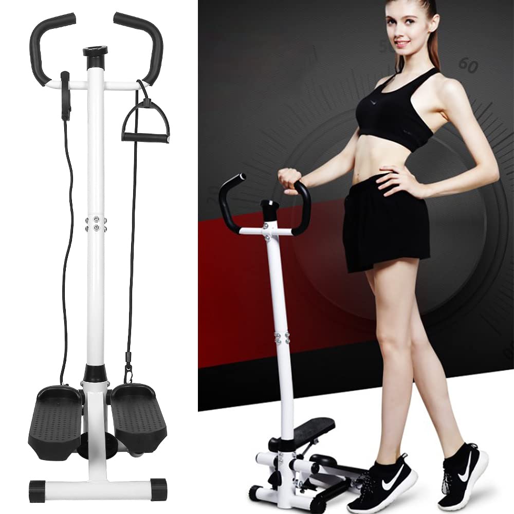 Stepper mit Power Ropes, Up-Down-Stepper mit Multifunktions-Display, Drehstepper & Sidestepper für Anfänger & Fortgeschrittene, Sport Geräte für Zuhause (Aufrechtem Handlauf+Trainingsseil)