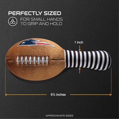 Image of New England Patriots Plush Football Rattle by Smilo - Officially Licensed NFL Baby Rattle Toy - Soft Baby Rattle with Bell - for Babies and Toddlers from 3 Months